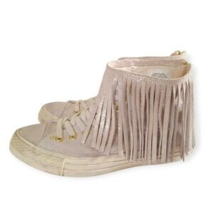 Converse All Star Fringe High Top Iridescent Crackle Leather Sneakers  8